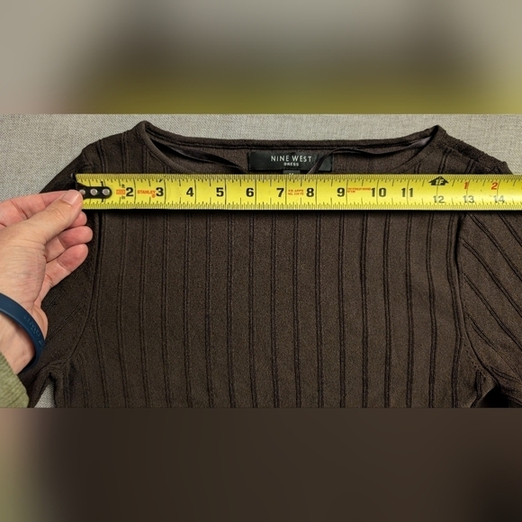 Nine West NWT $119 Women's Truffle Brown Striped Ribbed 3/4 Sleeve Dress Size M - Picture 13 of 15